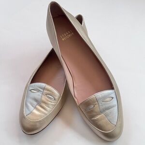 Stuart Weitzman Mask Yin Yang Metallic Leather Two-Tone Silver & Gold Flats Sz 9